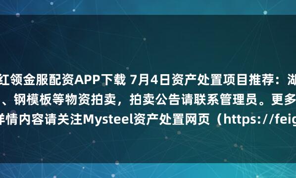 红领金服配资APP下载 7月4日资产处置项目推荐：湖北长江路桥有限公司废旧钢材、钢模板等物资拍卖，拍卖公告请联系管理员。更多拍卖详情内容请关注Mysteel资产处置网页（https://feigang.mysteel.com/zccz/）